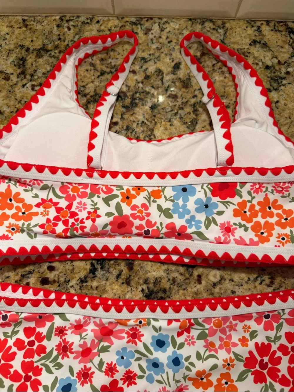 Floral Cottagecore High-Waist Bikini Set with Red Trim NWOT | size Medium